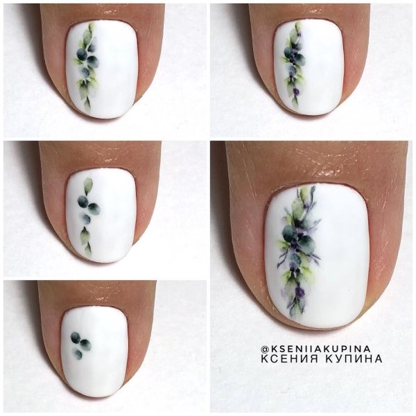 Рисунки акварелью на ногтях поэтапно