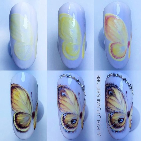 Рисунок бабочки на ногтях пошагово