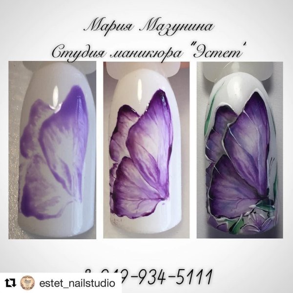 Рисунки акварелью на ногтях пошагово