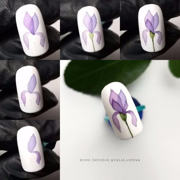 Цветы на ногтях акварельными красками