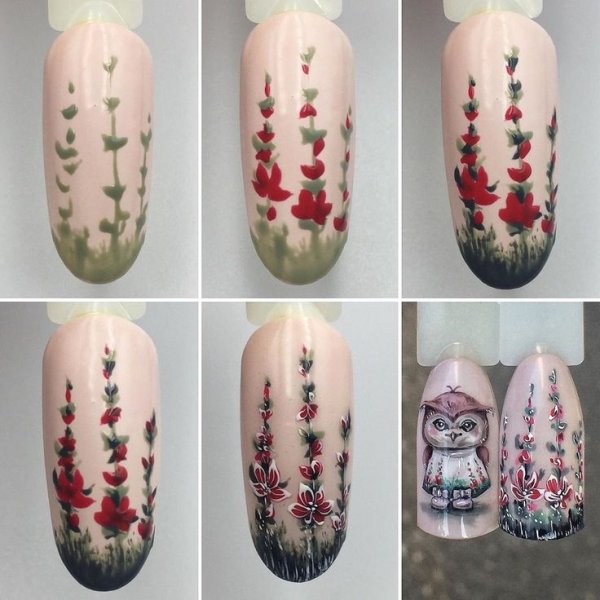 Акварельная роспись на ногтях пошагово