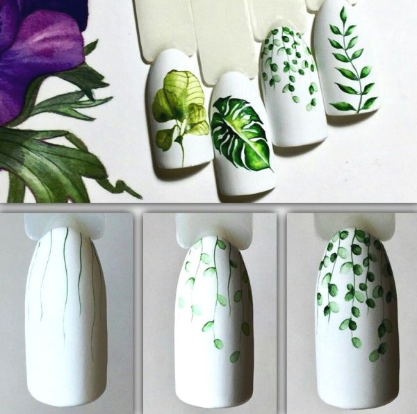 Рисование акварелью на ногтях