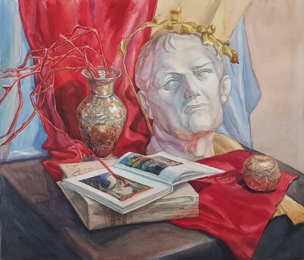 Натюрморт с гипсовой головой живопись