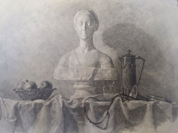 Гризайль гипсовой головы Академия художеств