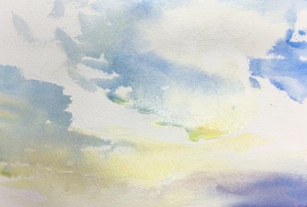 Солнечное небо акварелью