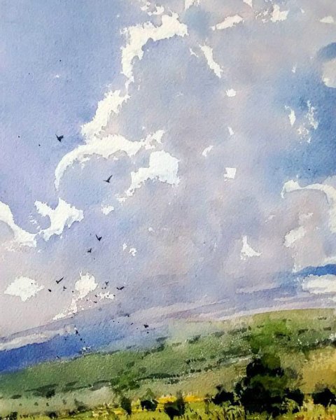 Этюд облаков акварелью