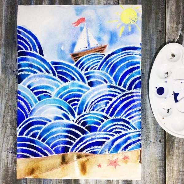 Рисование восковыми мелками и акварелью