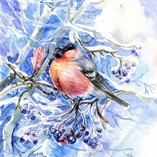 Новогодний пейзаж акварелью