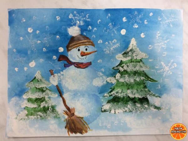 Рисунок на тему Зимушка зима гуашью