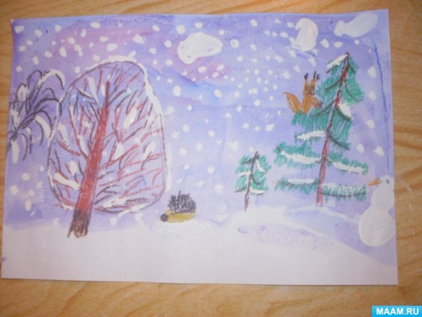 Рисование зимний лес подготовительная группа