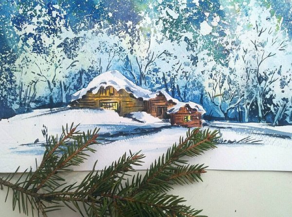 Зимушка зима акварелью