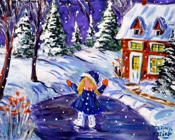 Зимняя живопись для детей