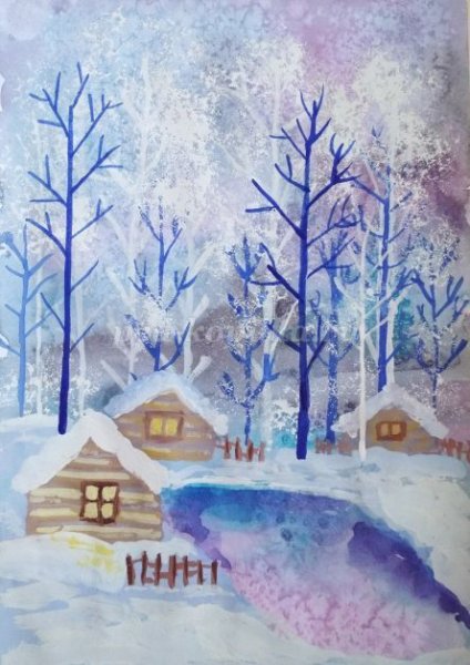 Зимний пейзаж рисование в подготовительной группе