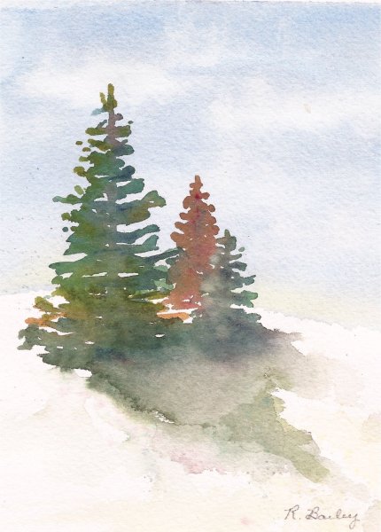 Ель рисования акварелью