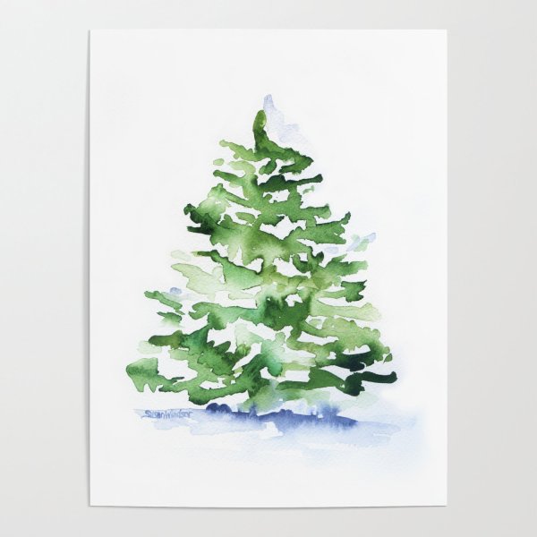 Ель рисунок акварелью