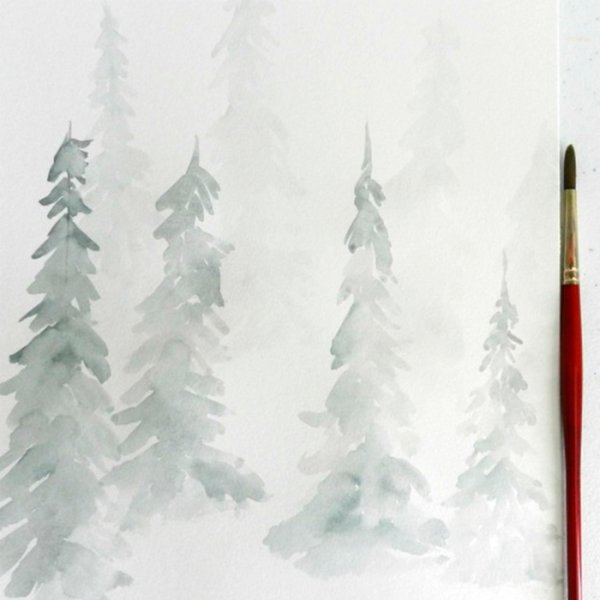 Ель акварелью