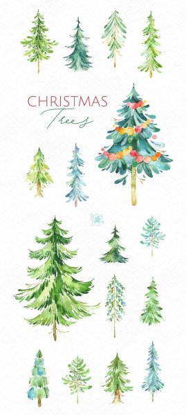 Зимние елки акварель