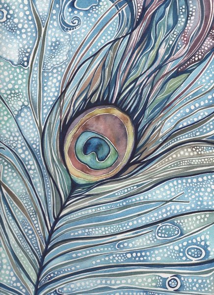 Тату перо павлина акварель