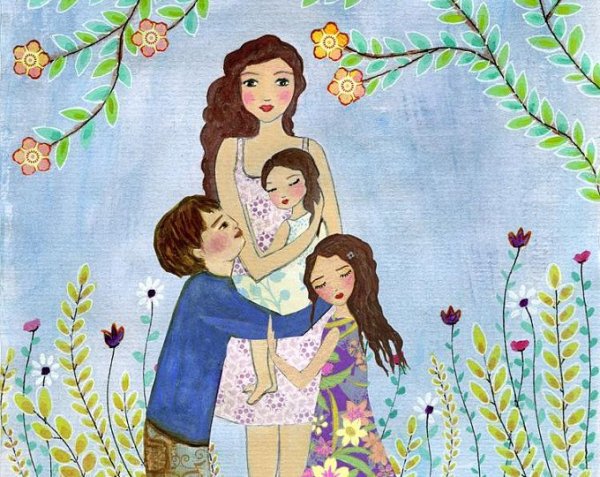 Мама с двойняшками рисунки