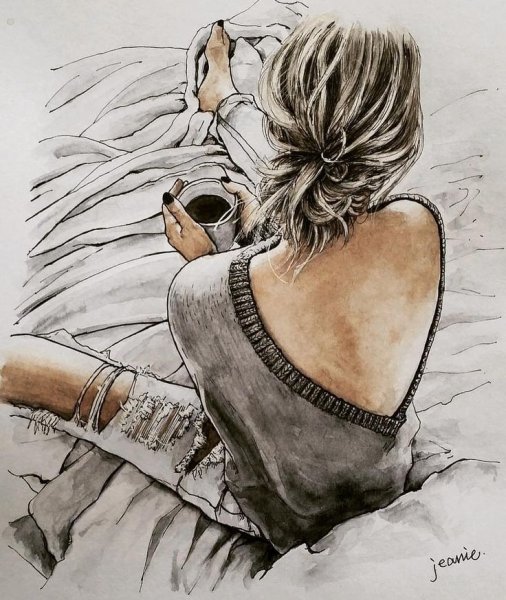 Акварель девушка со спины