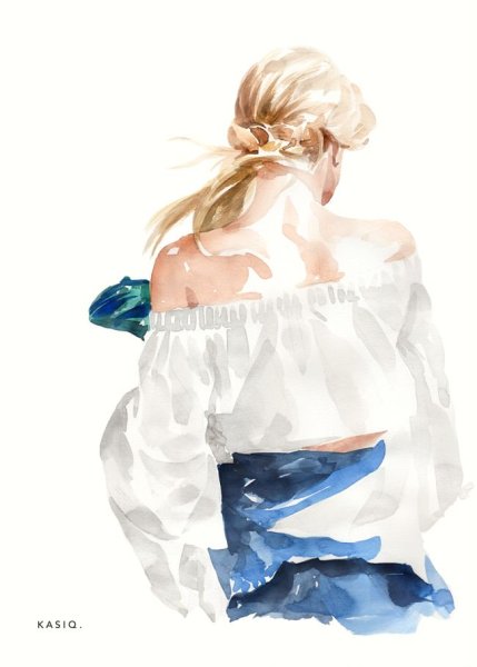 Девушка сзади акварель