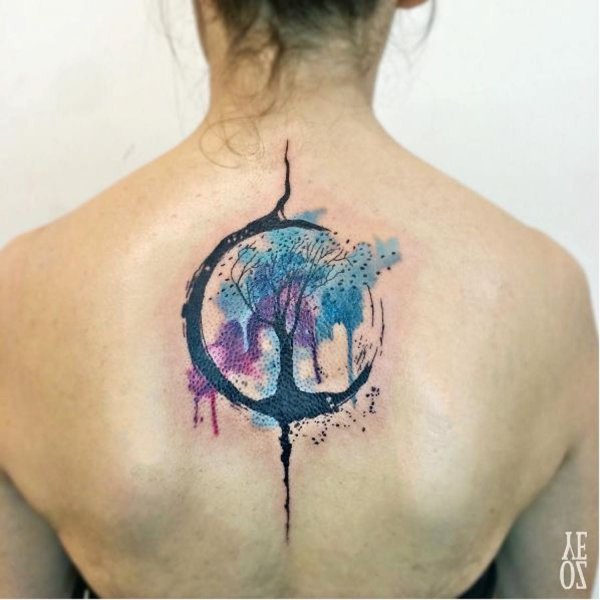 Тату дерево жизни акварель