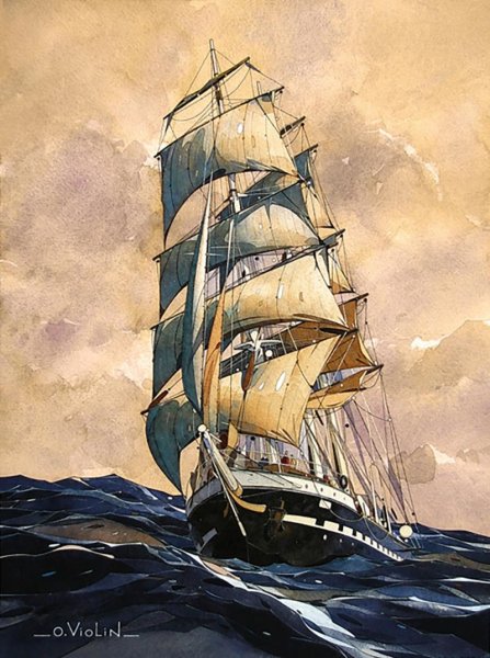 Корабль акварелью