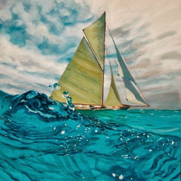 Яхта на море акварель