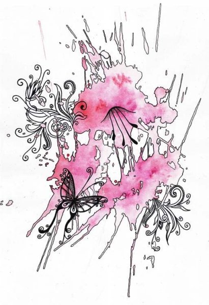 Цветы акварель тушь