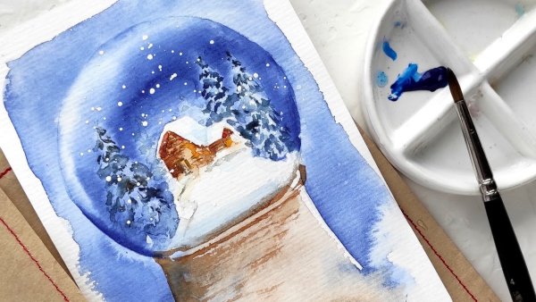 Новогодняя акварель мастер класс