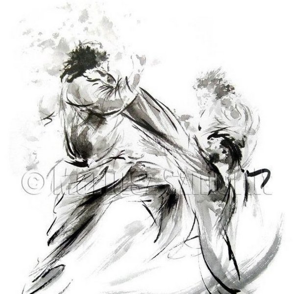 Каратист акварель