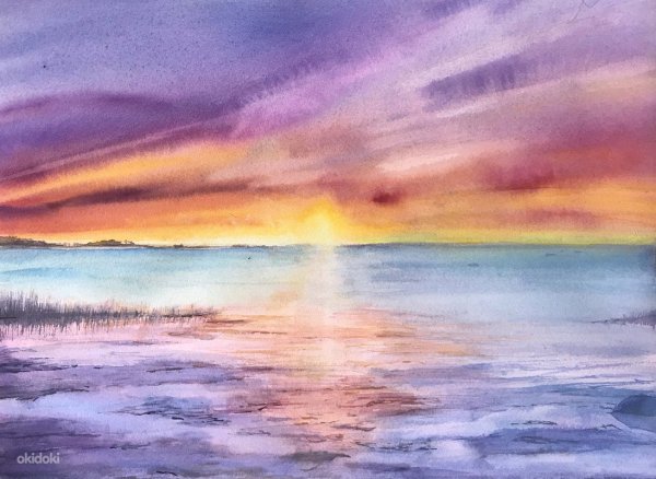 Закат акварелью