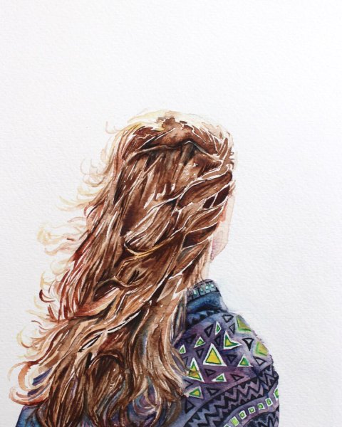 Рисованная девушка со спины