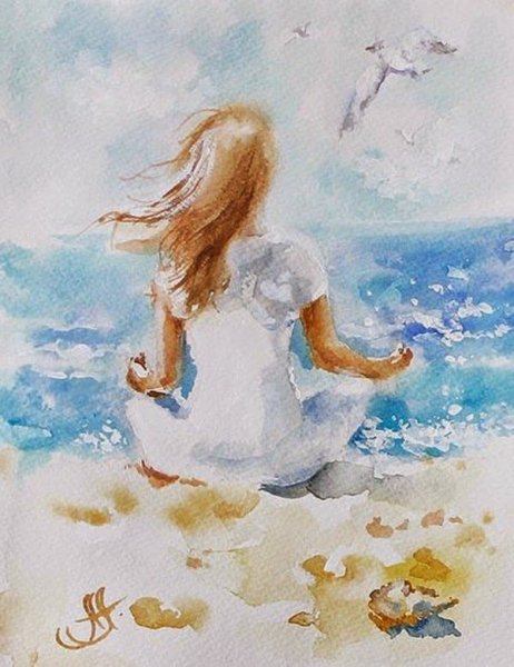 Рисованная девушка со спины