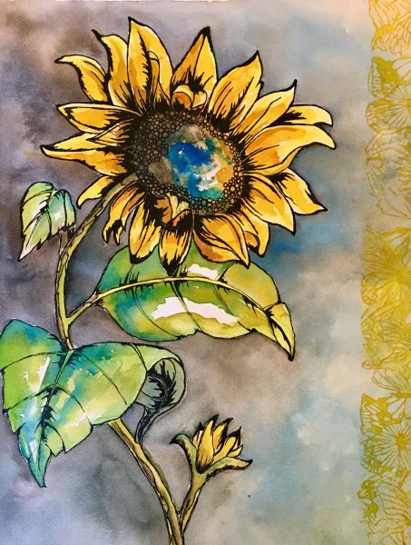 Акварельные Подсолнухи