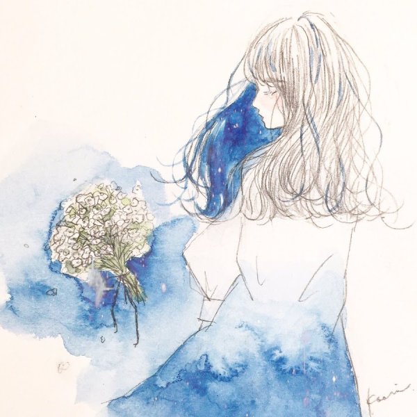 Девочка со спины акварель