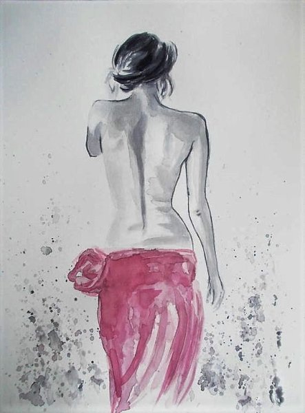 Девушка и море акварель