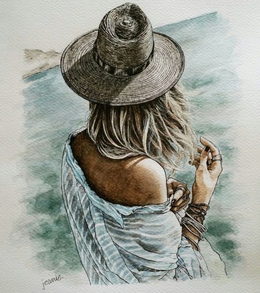 Женская фигура акварелью