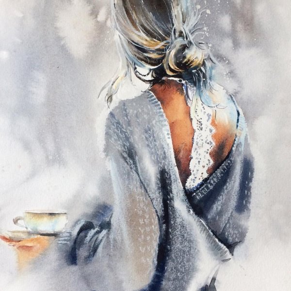 Две девушки акварель