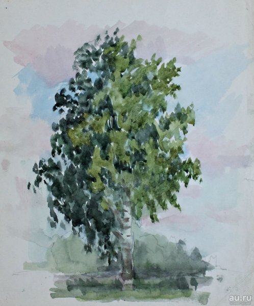 Береза гуашью
