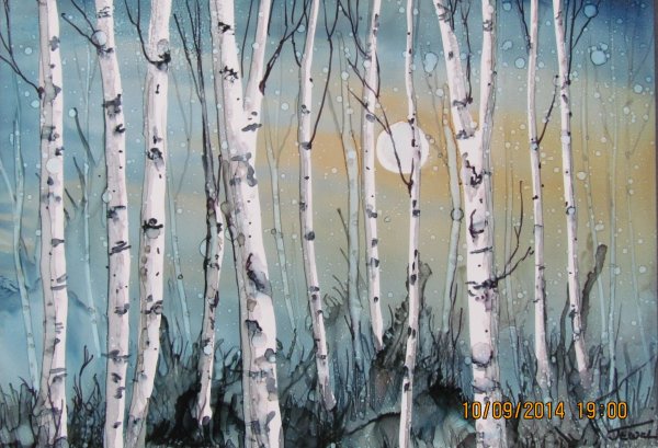 Береза акварелью