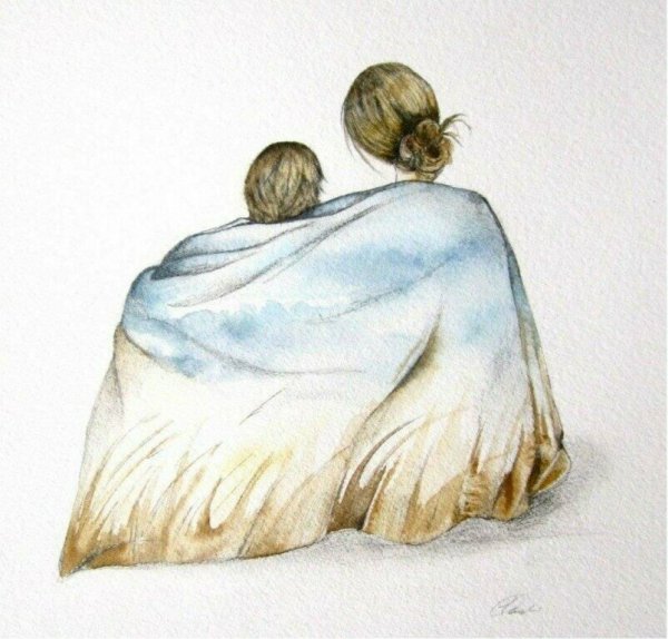 Женщина с ребенком акварель