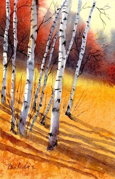 Осенний пейзаж акварелью