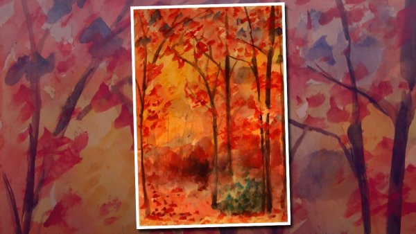 Уроки рисования акварелью осеннего пейзажа