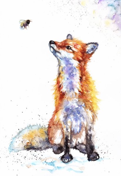 Лиса акварелью