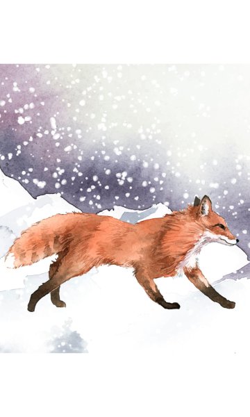 Лиса в лесу акварелью