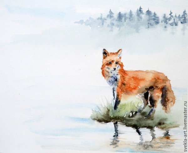Лиса акварелью