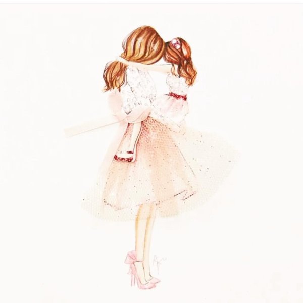 Фэшн иллюстрация мама и дочка