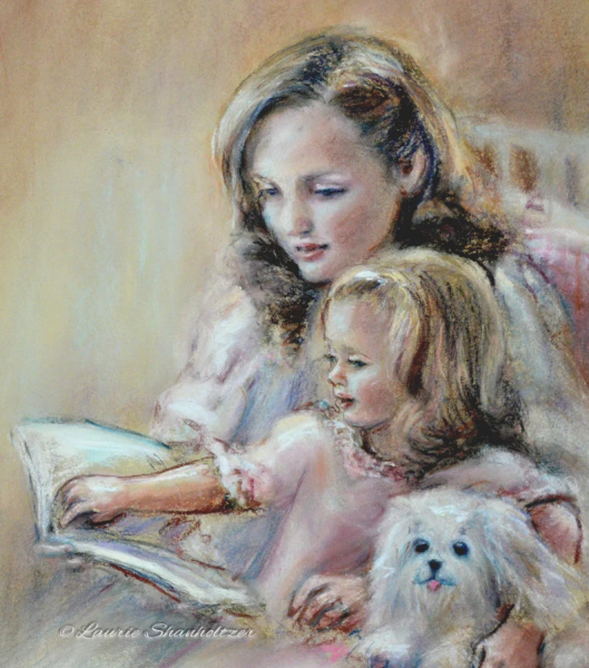 Картина пастель мама и дочкой