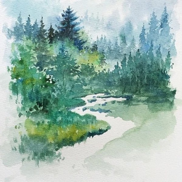 Лес акварелью